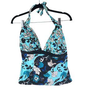 Cazimi Tankini Top Removable Cups Halter Blue Black 40DD